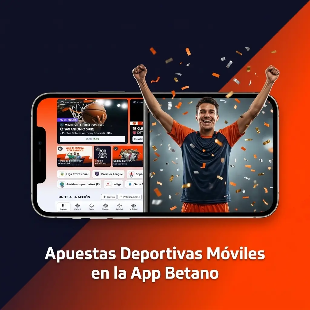 Pantalla de la app Betano con apuestas deportivas en vivo, odds y mercados de fútbol, básquet y más deportes