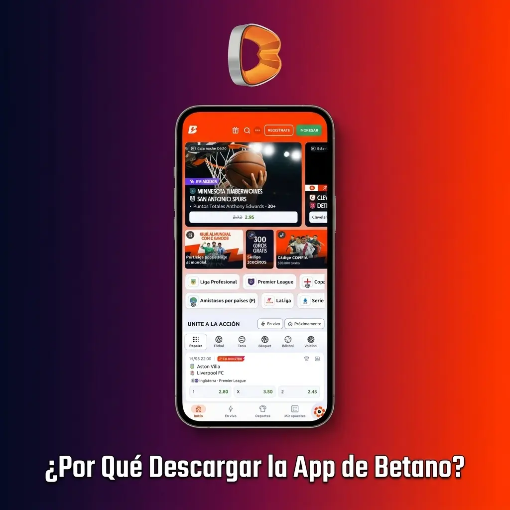 App de Betano para móvil con apuestas deportivas, casino en vivo, depósitos y notificaciones push en Android e iOS